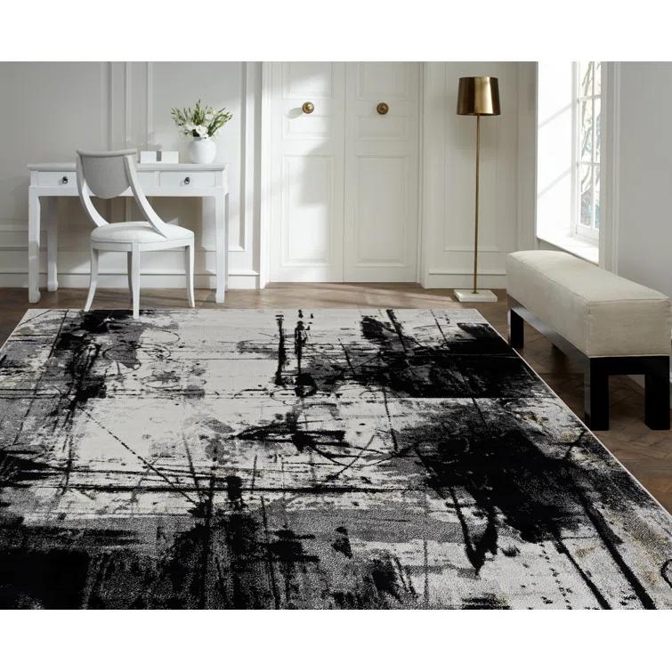 Stourbridge Abstract Area Rug in Black/White/Gray