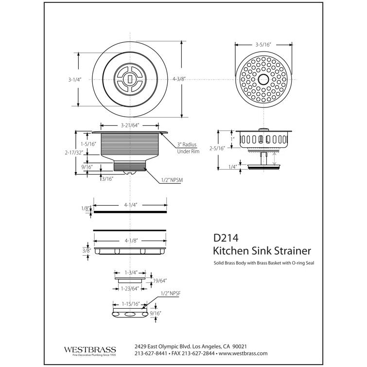 Solid Brass Style Kitchen Sink Basket Strainer