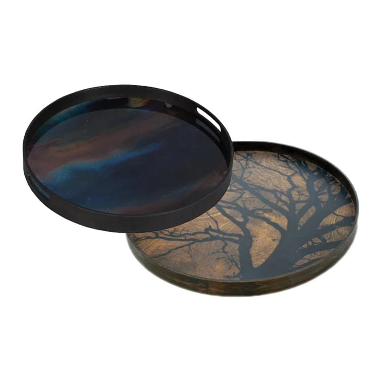 19-Inch Indigo Mirror Glass Decorative Tray