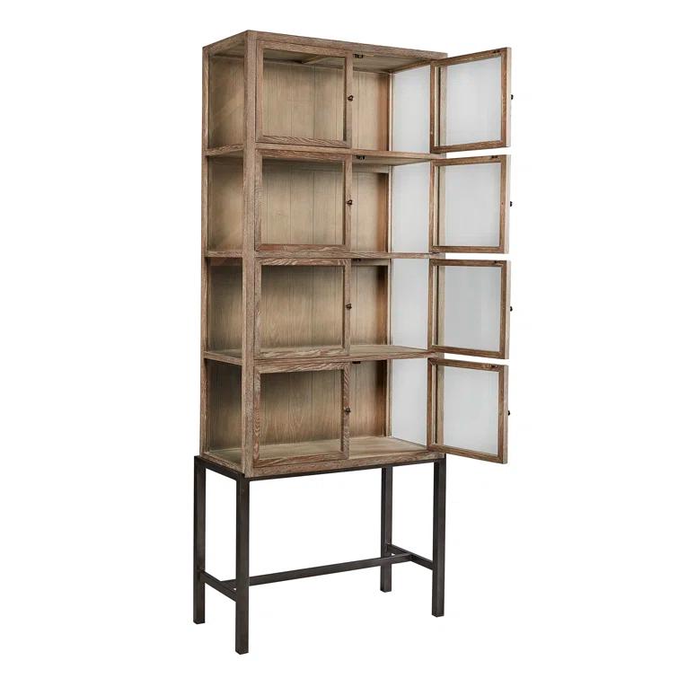 Bleecker Oak & Iron Glass Cabinet Museum Display Case, 8-Door