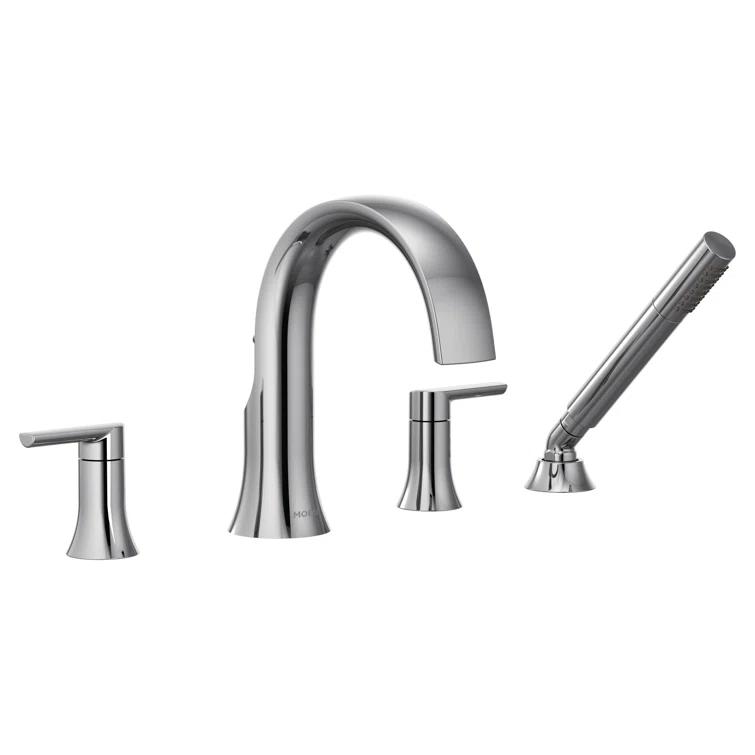 Doux Double Handle Deck Mounted Roman Tub Faucet Trim with Handshower