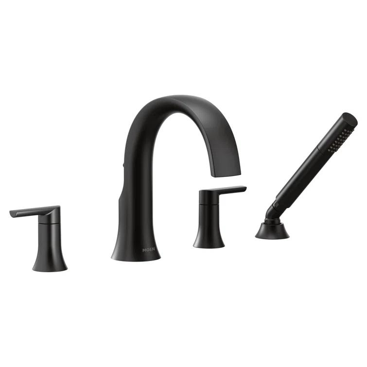 Doux Double Handle Deck Mounted Roman Tub Faucet Trim with Handshower