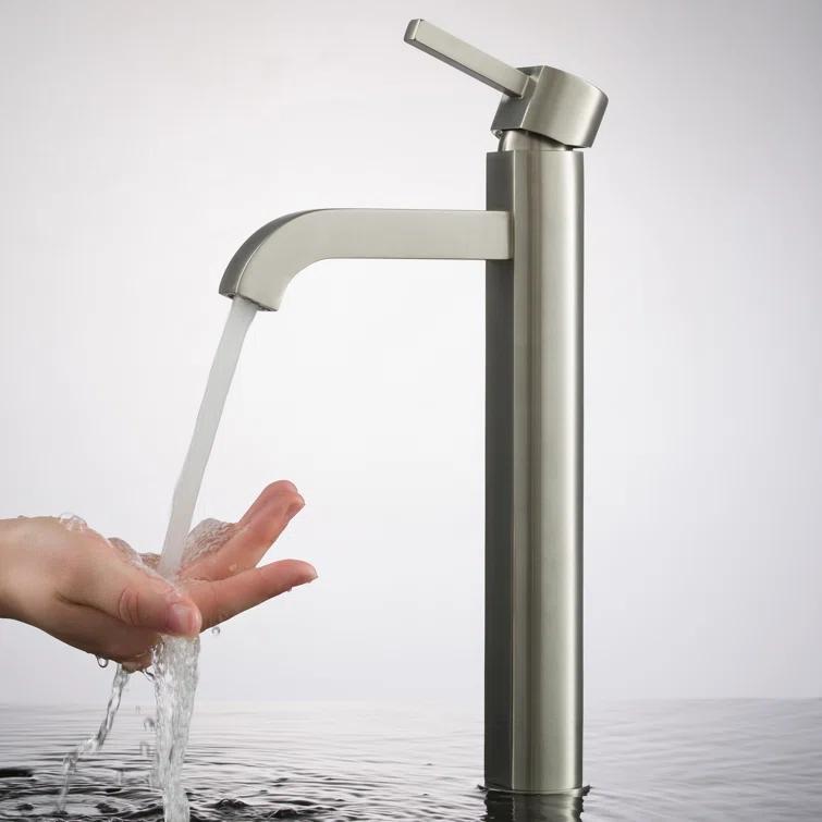 Kraus FVS-1007-PU-10SN Kraus Ramus Vessel Mixer Single-Handle Bathroom Faucet with Matching Pop-Up Drain