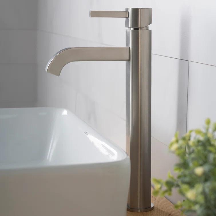 Kraus FVS-1007-PU-10SN Kraus Ramus Vessel Mixer Single-Handle Bathroom Faucet with Matching Pop-Up Drain