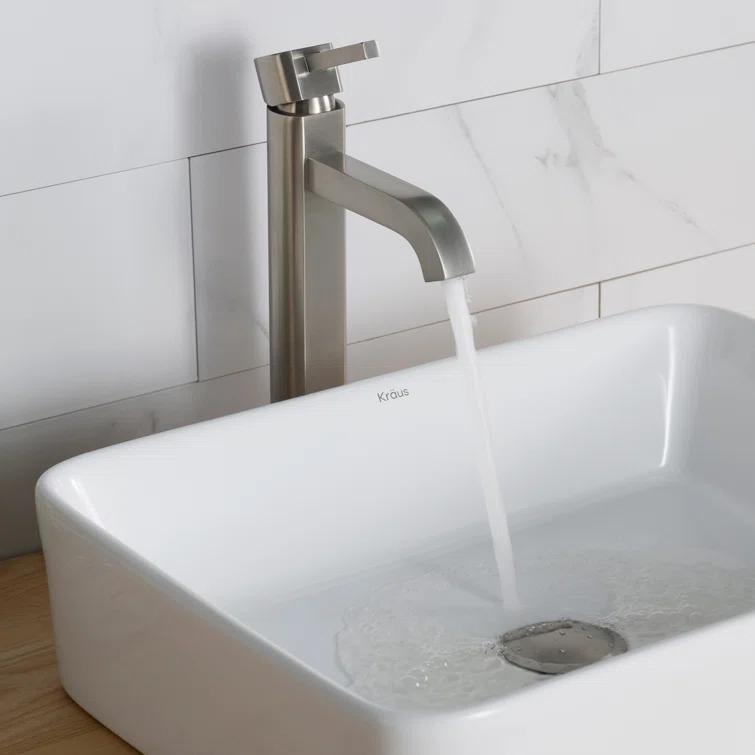 Kraus FVS-1007-PU-10SN Kraus Ramus Vessel Mixer Single-Handle Bathroom Faucet with Matching Pop-Up Drain