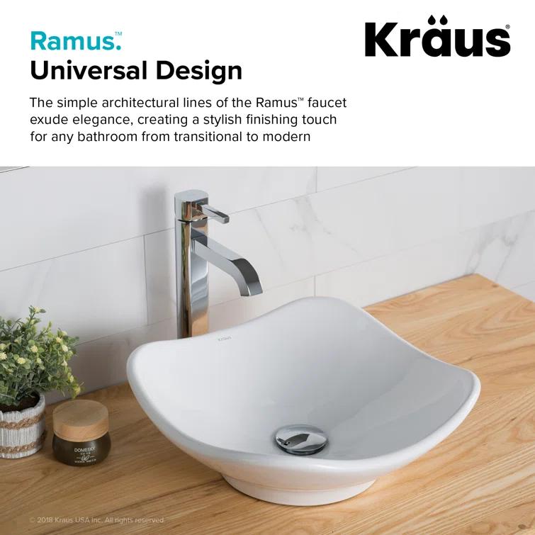 Kraus FVS-1007-PU-10SN Kraus Ramus Vessel Mixer Single-Handle Bathroom Faucet with Matching Pop-Up Drain