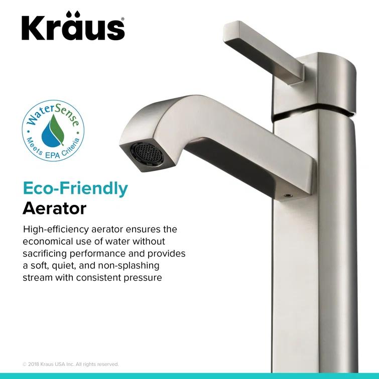 Kraus FVS-1007-PU-10SN Kraus Ramus Vessel Mixer Single-Handle Bathroom Faucet with Matching Pop-Up Drain