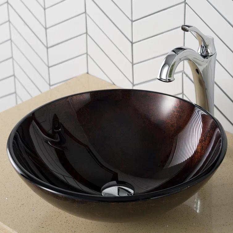 Copper Glass Circular Vessel Bathroom Sink