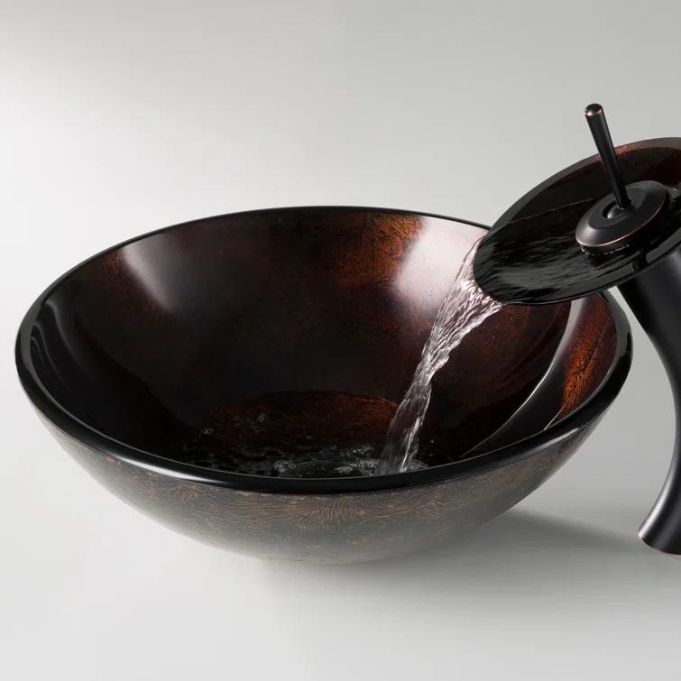 Copper Glass Circular Vessel Bathroom Sink