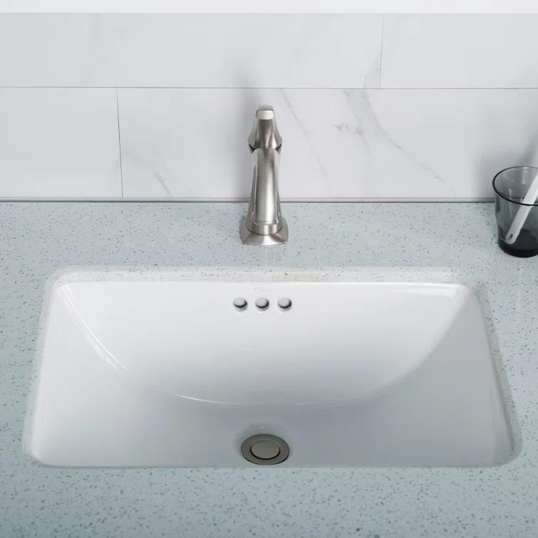 Elavo White Ceramic Rectangular Undermount Bathroom Sink with Overflow