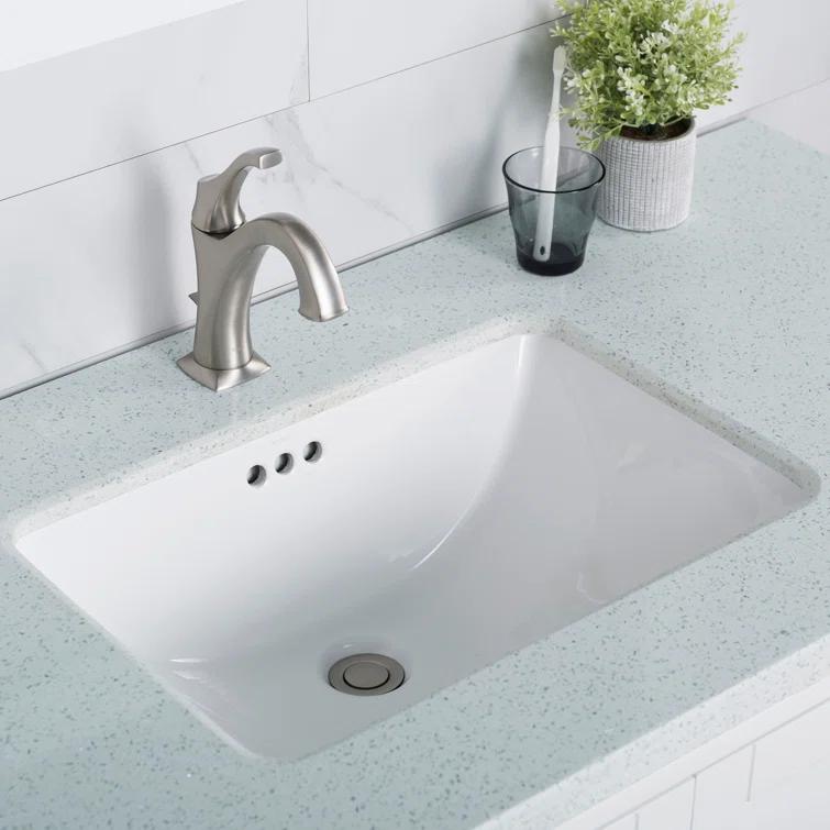 Elavo White Ceramic Rectangular Undermount Bathroom Sink with Overflow