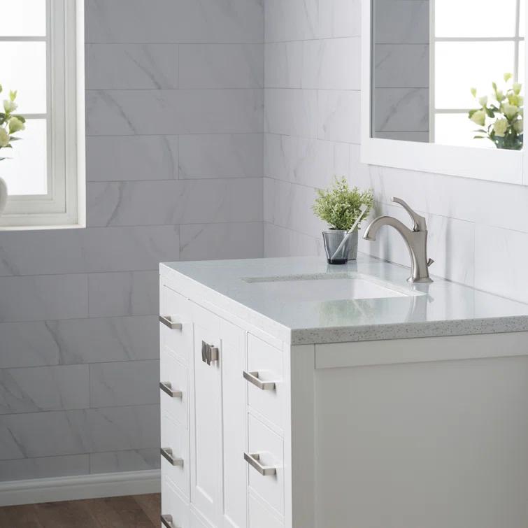 Elavo White Ceramic Rectangular Undermount Bathroom Sink with Overflow