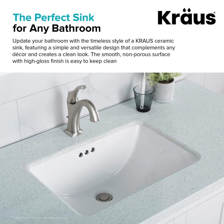 Elavo White Ceramic Rectangular Undermount Bathroom Sink with Overflow