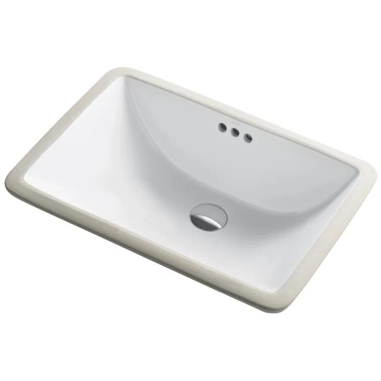 Elavo White Ceramic Rectangular Undermount Bathroom Sink with Overflow
