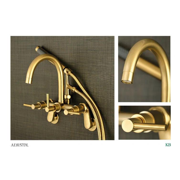 Kingston Brass AE8157DL Kingston Brass Concord Three-Handle 2-Hole Tub Wall Mount Clawfoot Tub Faucet with Hand Shower