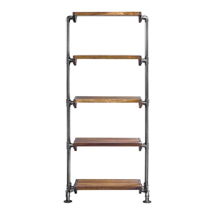 Uttermost Rhordyn 4-Shelf Wood and Metal Bookcase in Walnut and Gunmetal