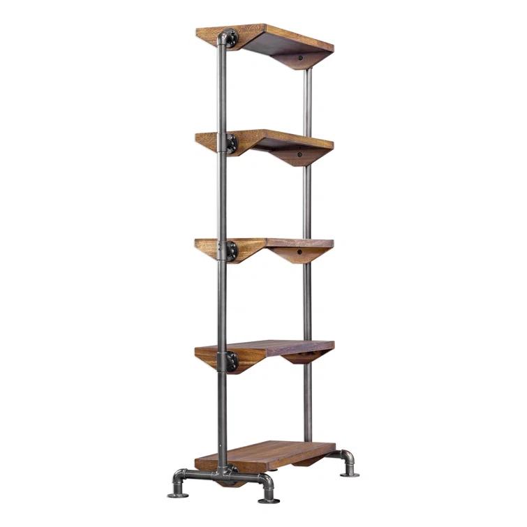 Uttermost Rhordyn 4-Shelf Wood and Metal Bookcase in Walnut and Gunmetal
