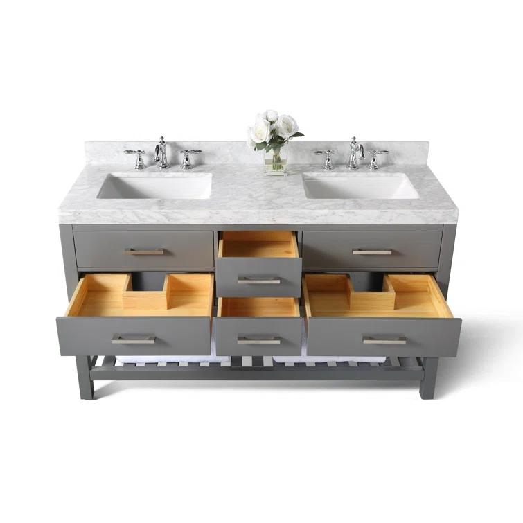 Elizabeth 60 in. Bath Vanity Set in Sapphire Gray with Italian Carrara White Marble Vanity top and White Undermount Basin