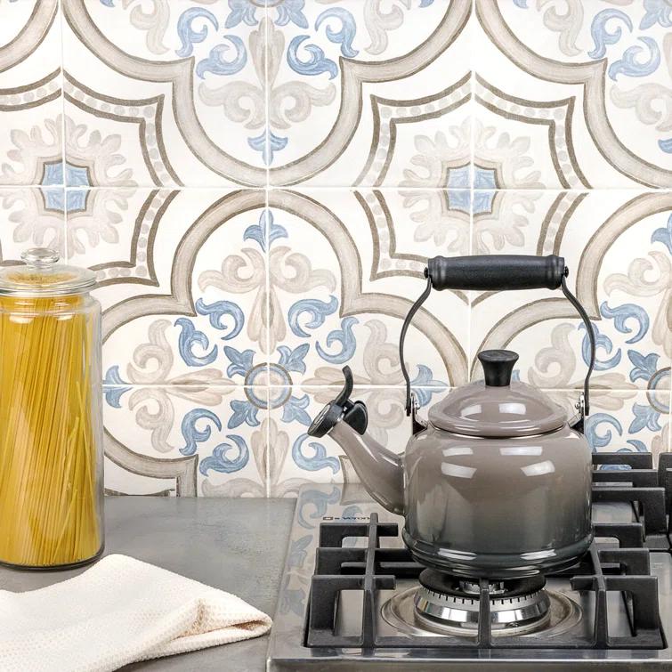 Bond Tile Valencia Daiza 8" x 8" Porcelain Field Tile in Matte Gray/Blue