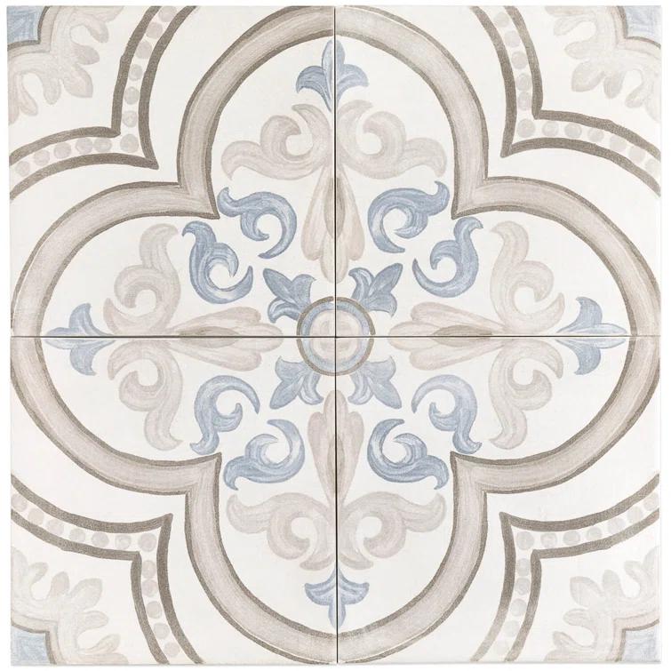 Bond Tile Valencia Daiza 8" x 8" Porcelain Field Tile in Matte Gray/Blue