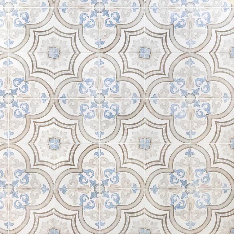 Bond Tile Valencia Daiza 8" x 8" Porcelain Field Tile in Matte Gray/Blue