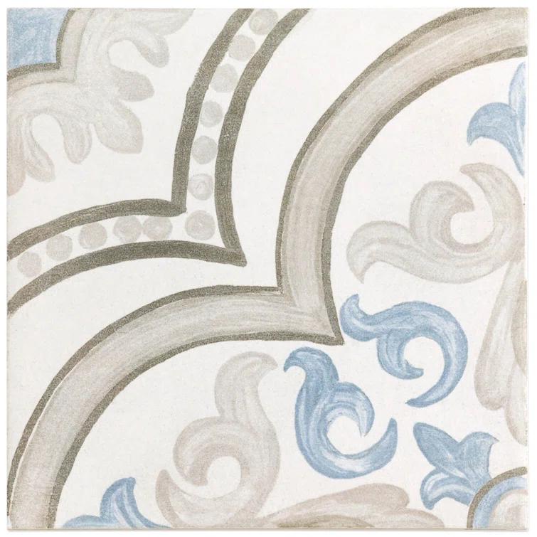 Bond Tile Valencia Daiza 8" x 8" Porcelain Field Tile in Matte Gray/Blue