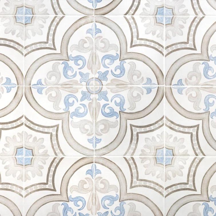 Bond Tile Valencia Daiza 8" x 8" Porcelain Field Tile in Matte Gray/Blue