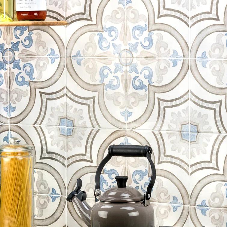 Bond Tile Valencia Daiza 8" x 8" Porcelain Field Tile in Matte Gray/Blue