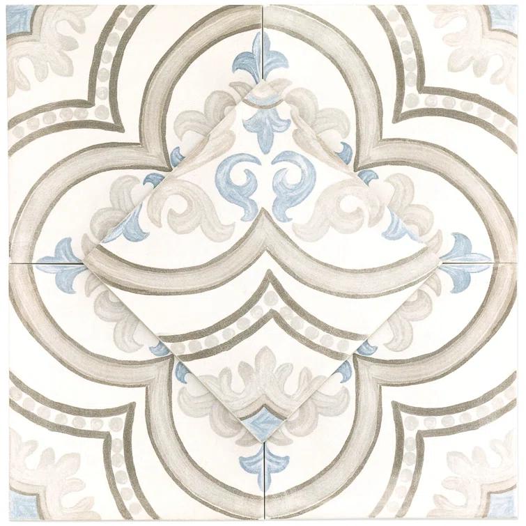 Bond Tile Valencia Daiza 8" x 8" Porcelain Field Tile in Matte Gray/Blue