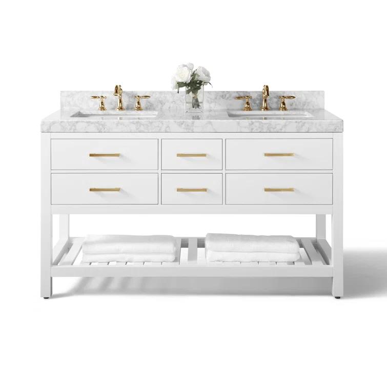 Ancerre Designs Elizabeth 60" Bathroom Vanity Set with Gold Hardware in White