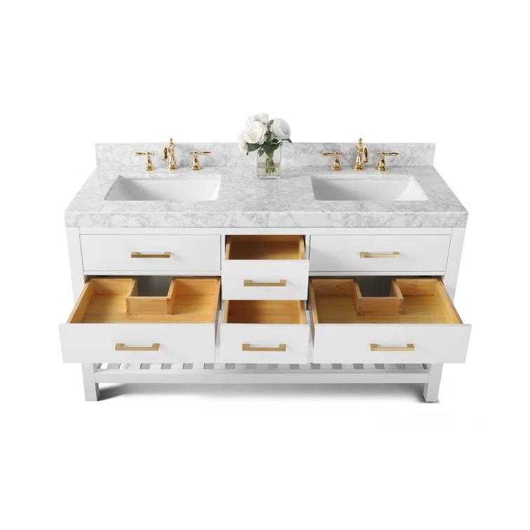 Ancerre Designs Elizabeth 60" Bathroom Vanity Set with Gold Hardware in White