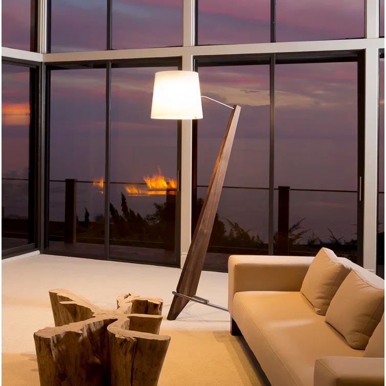 Silva Dark Stained Walnut Floor Lamp with Linen Shade