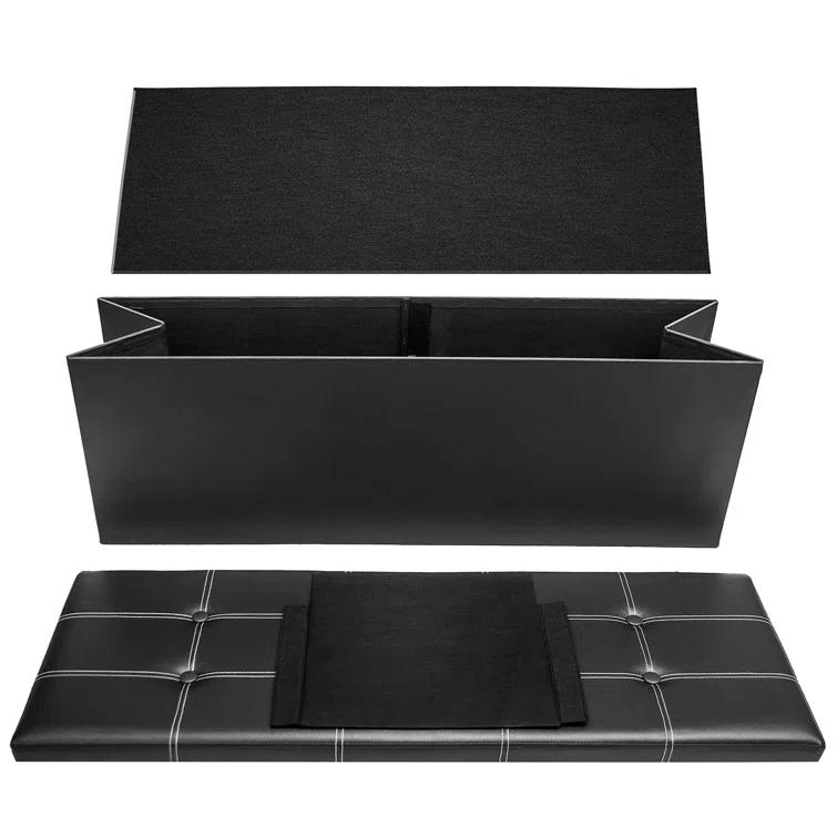 Sorbus Sorbus 43" Wide Faux Leather Tufted Rectangle Standard Ottoman with Storage in Black