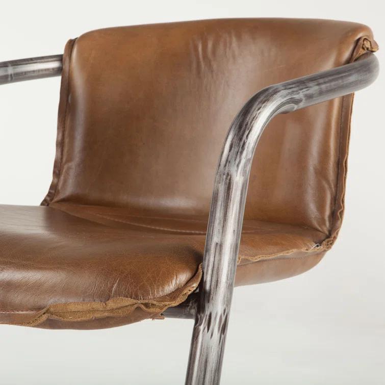 Chiavari Chestnut Leather and Metal Bar Stool