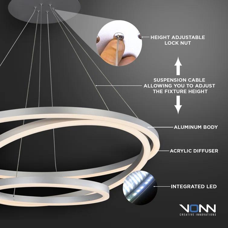 VONN Lighting Tania Trio 32-in Integrated LED Ring Pendant Height Adjustable ETL Certified Circular Chandelier