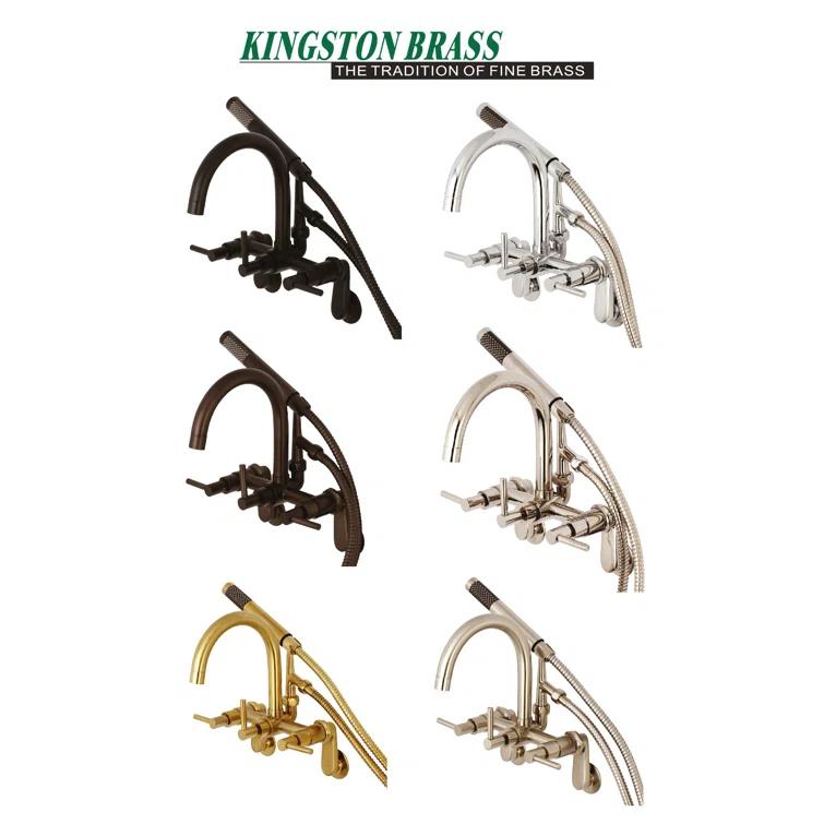 Kingston Brass Concord Three-Handle 2-Hole Tub Wall Mount Clawfoot Tub Faucet with Hand Shower