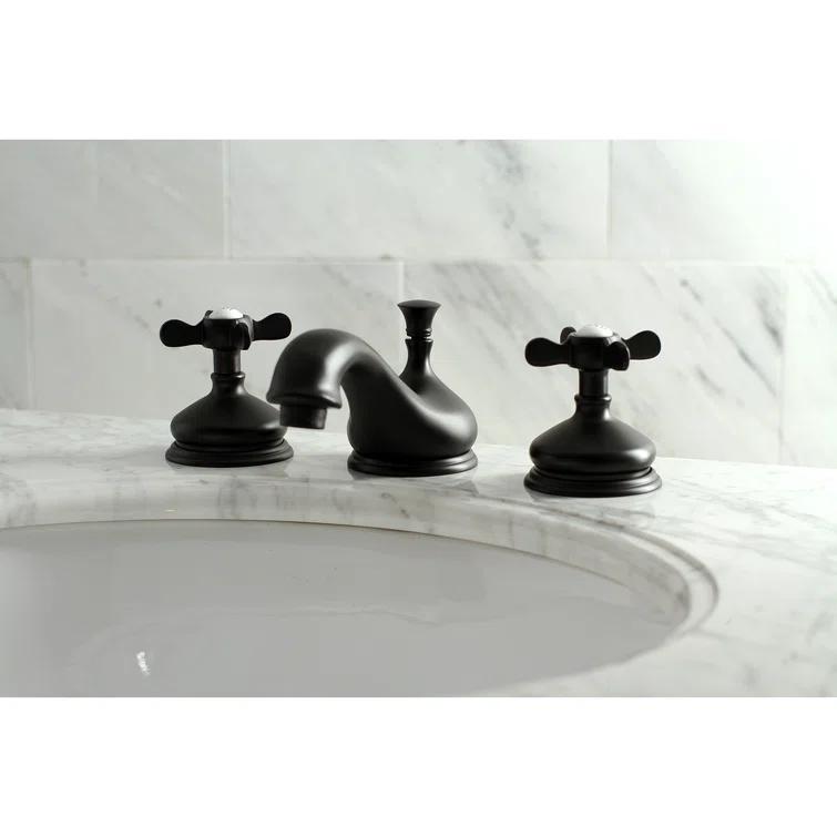 Kingston Brass Essex Two-Handle 3-Hole Deck Mount Widespread Bathroom Faucet with Brass Pop-Up Drain