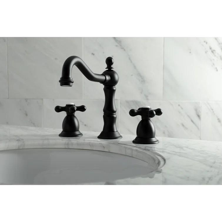 Kingston Brass KS1970AX Kingston Brass Heritage Two-Handle 3-Hole Deck Mount Widespread Bathroom Faucet with Brass Pop-Up Drain