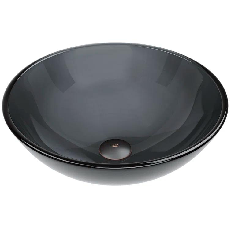 Giovanni Glass 17" L 17" W 6" H Round Vessel Bathroom Sink