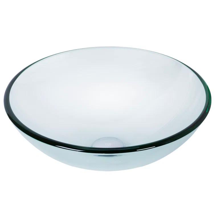 Giovanni Titanium Glass 17" L 17" W 6" H Round Vessel Bathroom Sink