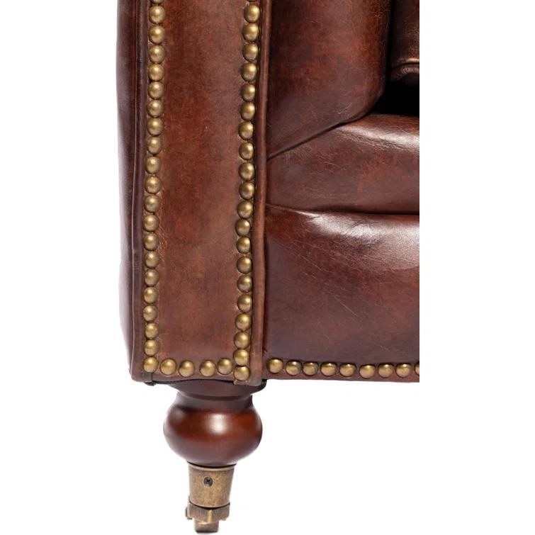 Idalia 87" Genuine Leather Rolled Arm Chesterfield Sofa with Reversible Cushions