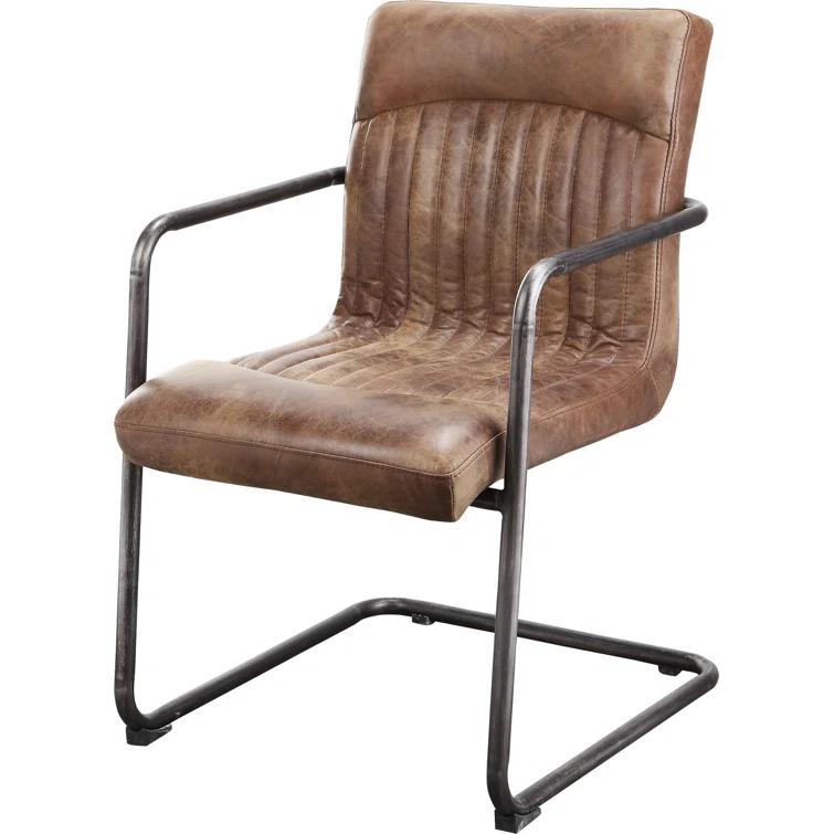 Ansel Transitional Leather Upholstered Side Chair in Light Brown