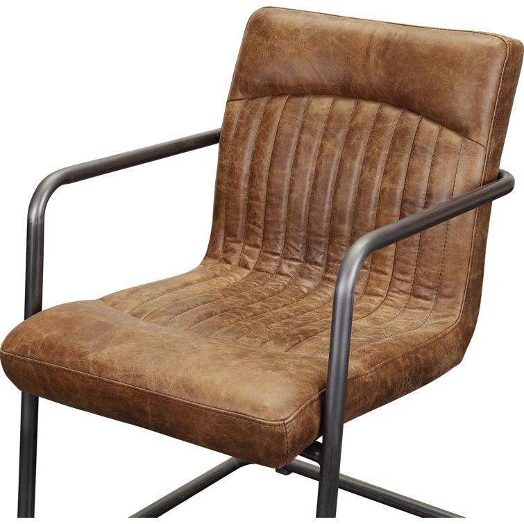 Ansel Transitional Leather Upholstered Side Chair in Light Brown