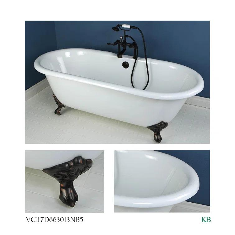 Kingston Brass Aqua Eden 66-Inch Cast Iron Oval Double Ended Clawfoot Tub (7-Inch Faucet Drillings)