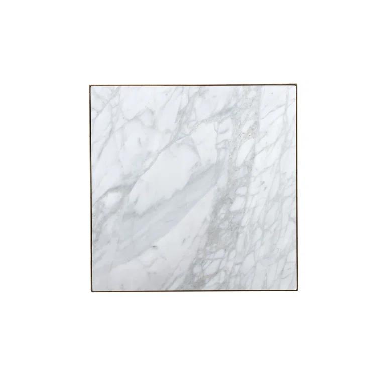 White Marble and Brass Square End Table