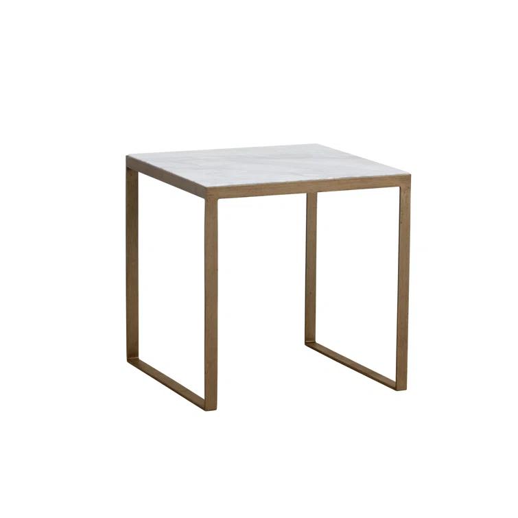 White Marble and Brass Square End Table