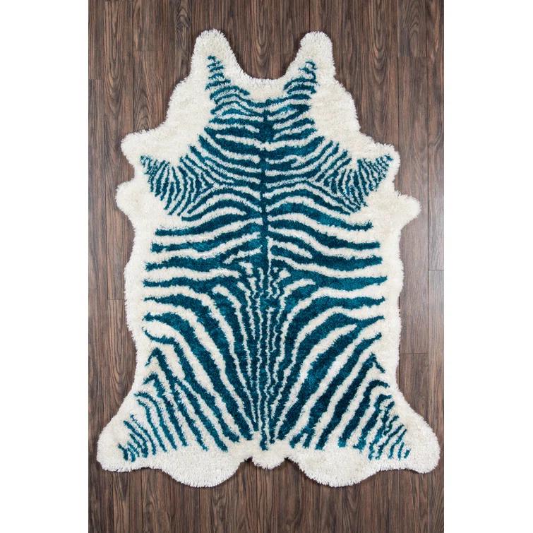 Khalhari Animal Print Handmade Tufted Turquoise/White Area Rug