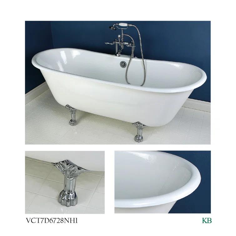 Kingston Brass Aqua Eden 67-Inch Cast Iron Oval Double Slipper Clawfoot Tub (7-Inch Faucet Drillings)
