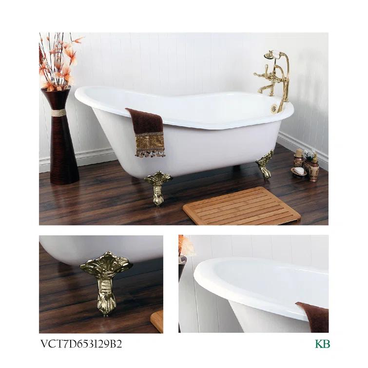 Kingston Brass VCT7D653129B2 Kingston Brass Aqua Eden 61-Inch Cast Iron Oval Single Slipper Clawfoot Tub (7-Inch Faucet Drillings)