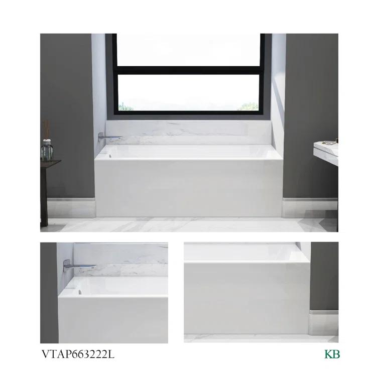 Kingston Brass Aqua Eden 66-Inch Acrylic Rectangular 3-Wall Alcove Tub